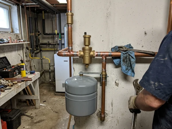 Air separator installed on the supply header beside the expansion tank