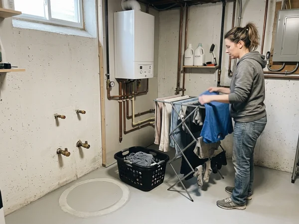 Utility room floor space freed after removing the hot water tank for a combi boiler
