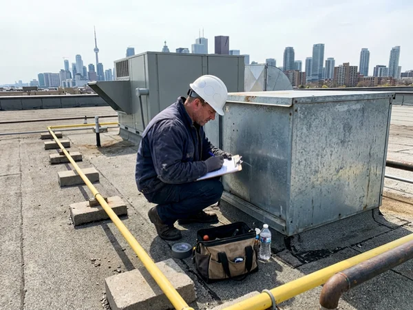 Rooftop penthouse boiler enclosure on a Toronto retail plaza